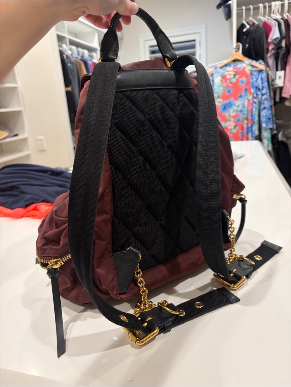 Burberry Deep Wine Nylon Backpack with Black Trim - Picture 2 of 5